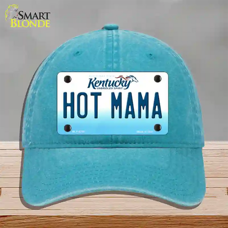 Hot Mama Kentucky Novelty License Plate Hat Unconstructed Cotton / Lake Blue