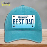 Best Dad Kentucky Novelty License Plate Hat Unconstructed Cotton / Lake Blue