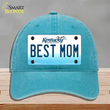 Best Mom Kentucky Novelty License Plate Hat Unconstructed Cotton / Lake Blue