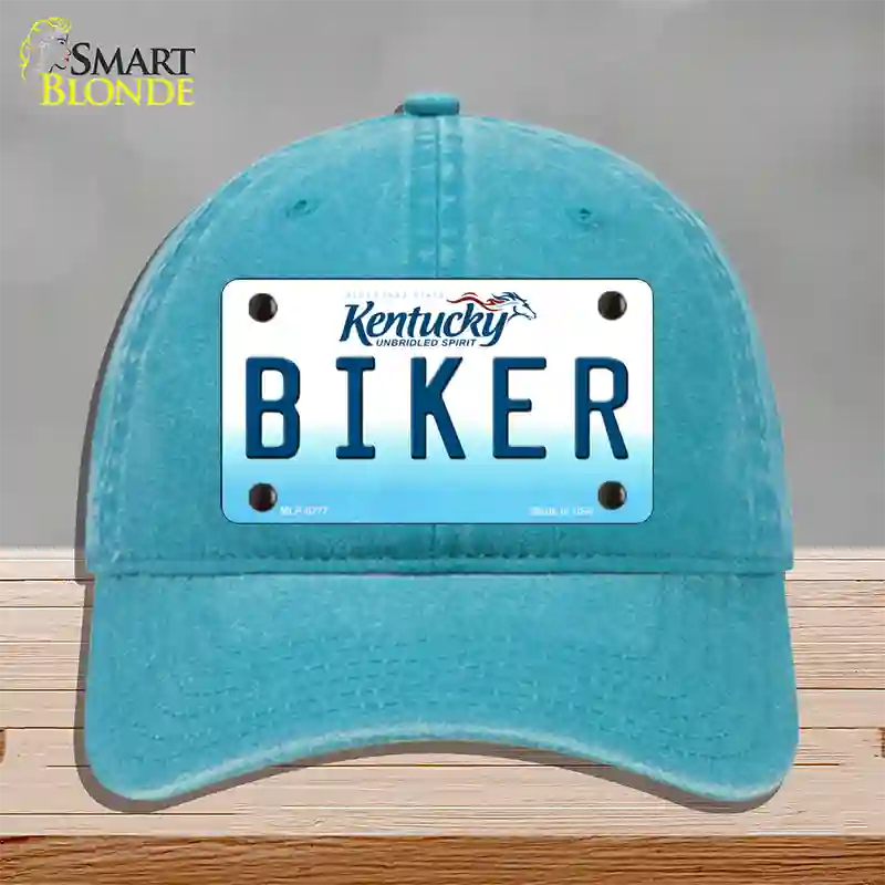 Biker Kentucky Novelty License Plate Hat Unconstructed Cotton / Lake Blue