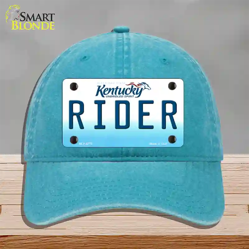 Rider Kentucky Novelty License Plate Hat Unconstructed Cotton / Lake Blue