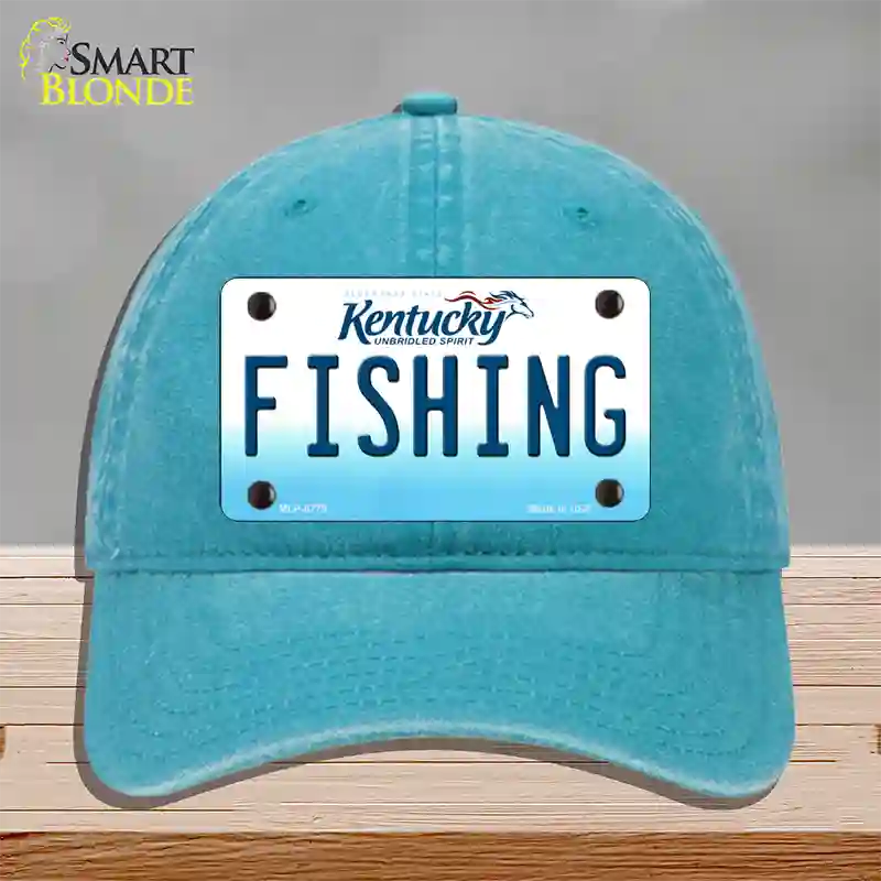 Fishing Kentucky Novelty License Plate Hat Unconstructed Cotton / Lake Blue