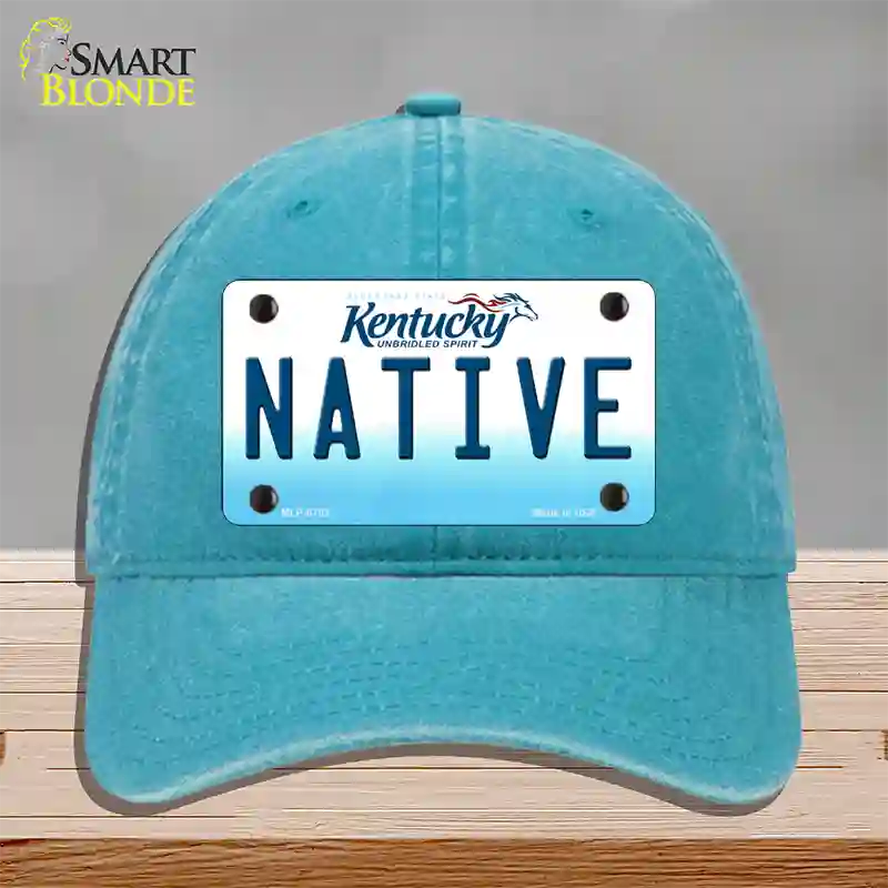 Native Kentucky Novelty License Plate Hat Unconstructed Cotton / Lake Blue