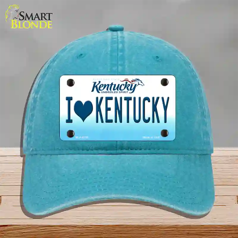 I Love Kentucky Novelty License Plate Hat Unconstructed Cotton / Lake Blue