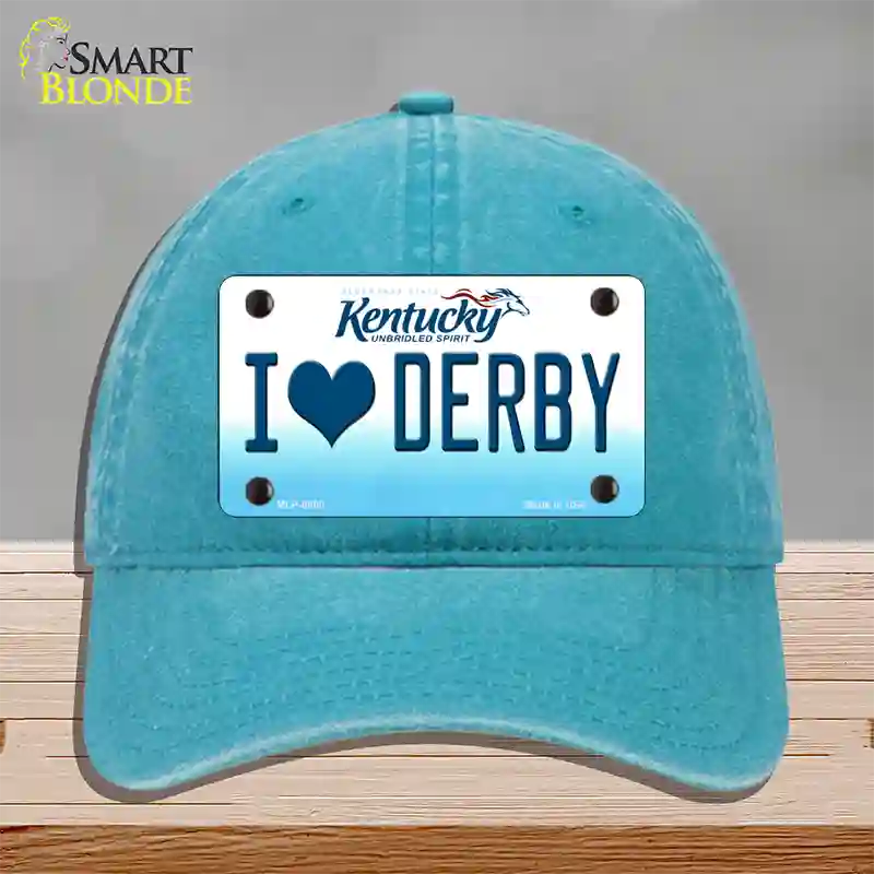 I Love Derby Kentucky Novelty License Plate Hat Unconstructed Cotton / Lake Blue