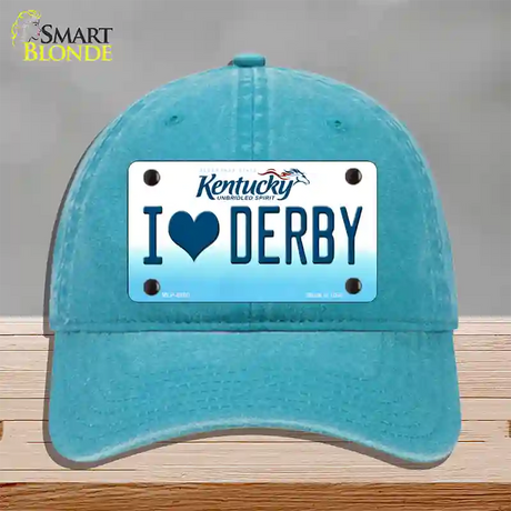 I Love Derby Kentucky Novelty License Plate Hat Unconstructed Cotton / Lake Blue