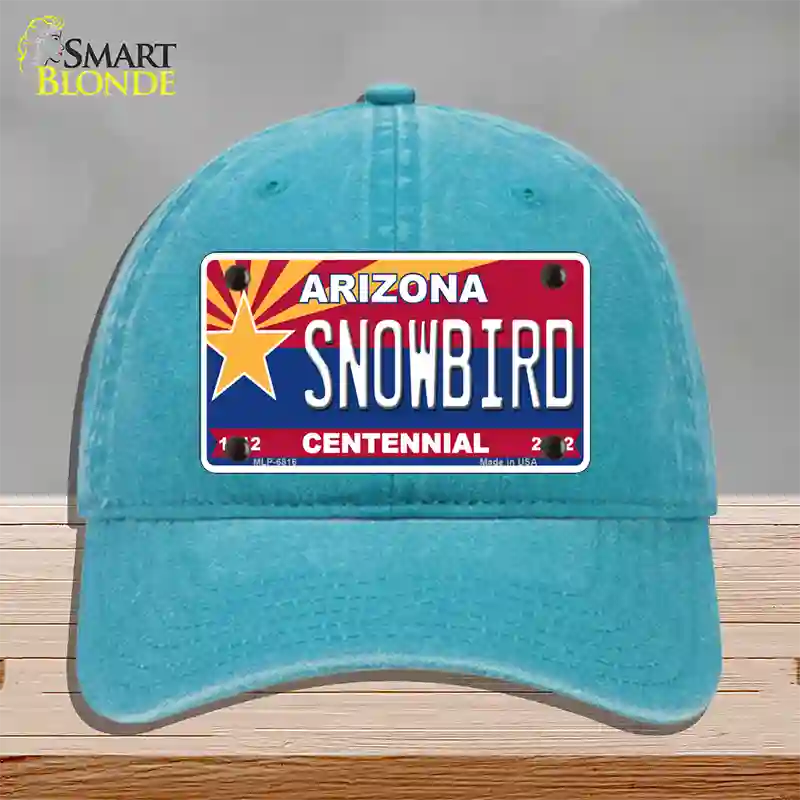 Arizona Centennial Snowbird Novelty License Plate Hat Unconstructed Cotton / Lake Blue