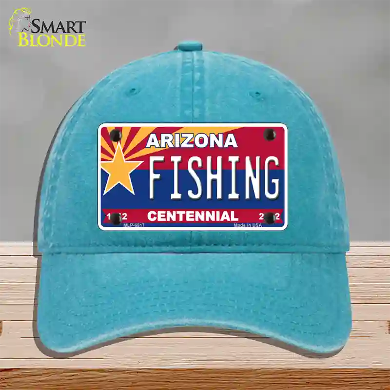 Arizona Centennial Fishing Novelty License Plate Hat Unconstructed Cotton / Lake Blue