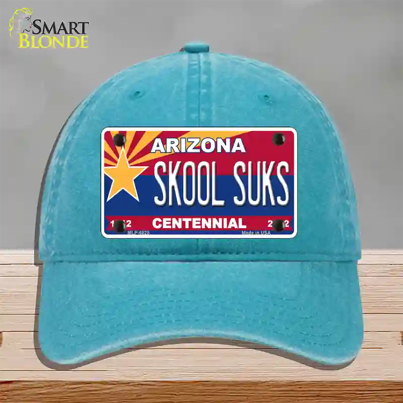 Arizona Centennial Skool Suks Novelty License Plate Hat Unconstructed Cotton / Lake Blue