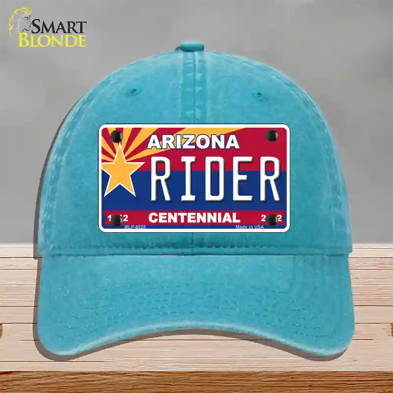 Arizona Centennial Rider Novelty License Plate Hat Unconstructed Cotton / Lake Blue