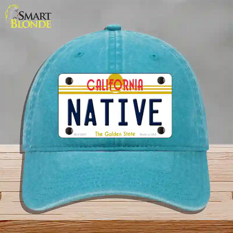 Native California Novelty License Plate Hat Unconstructed Cotton / Lake Blue