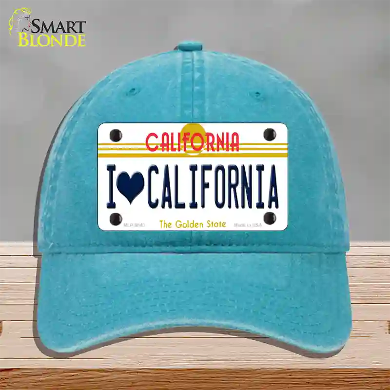 I Love California Novelty License Plate Hat Unconstructed Cotton / Lake Blue