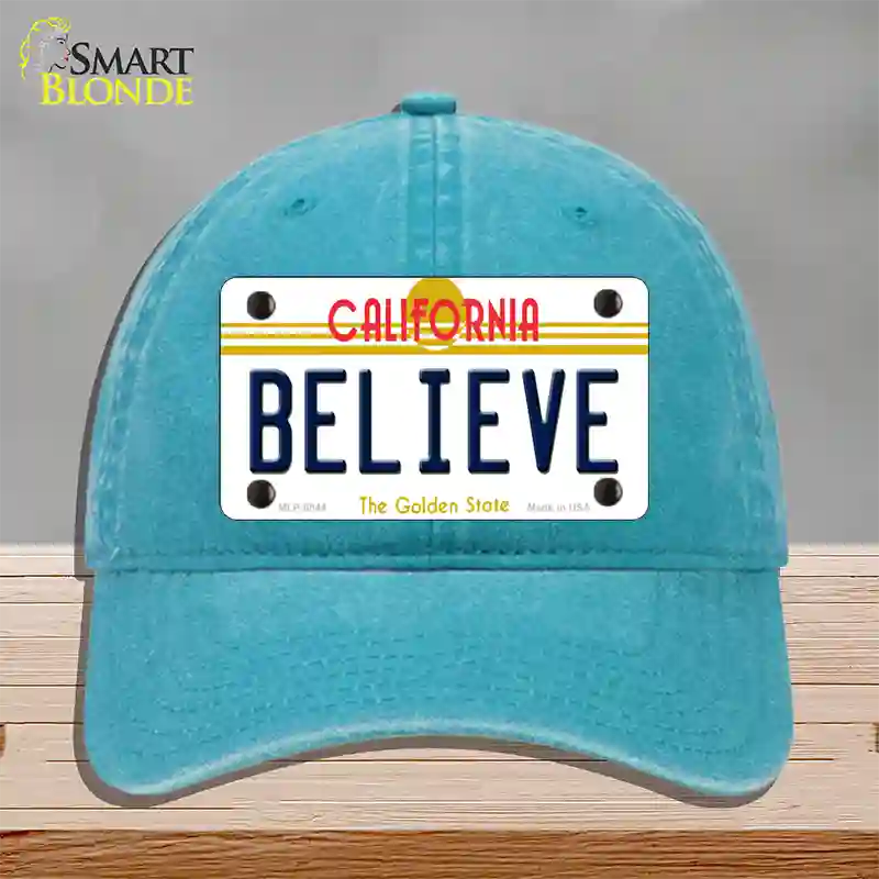 Believe California Novelty License Plate Hat Unconstructed Cotton / Lake Blue