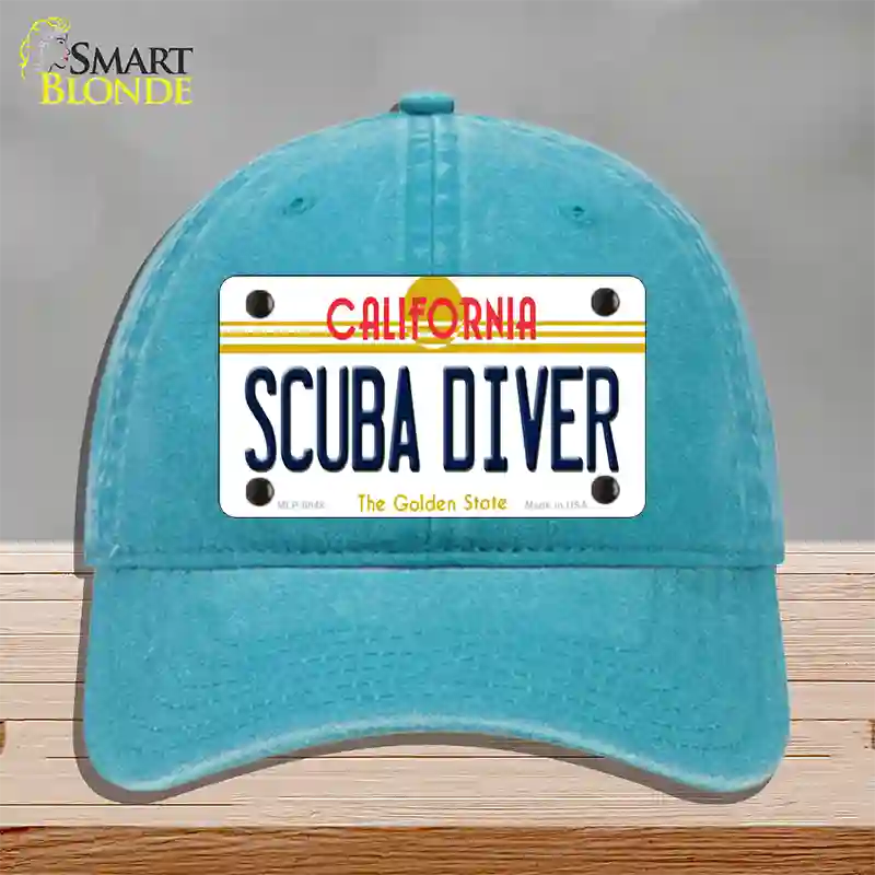 Scuba Diver California Novelty License Plate Hat Unconstructed Cotton / Lake Blue