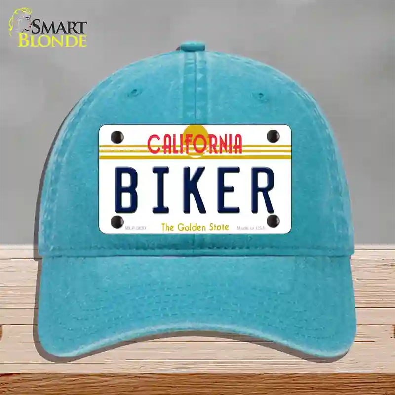 Biker California Novelty License Plate Hat Unconstructed Cotton / Lake Blue