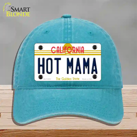 Hot Mama California Novelty License Plate Hat Unconstructed Cotton / Lake Blue