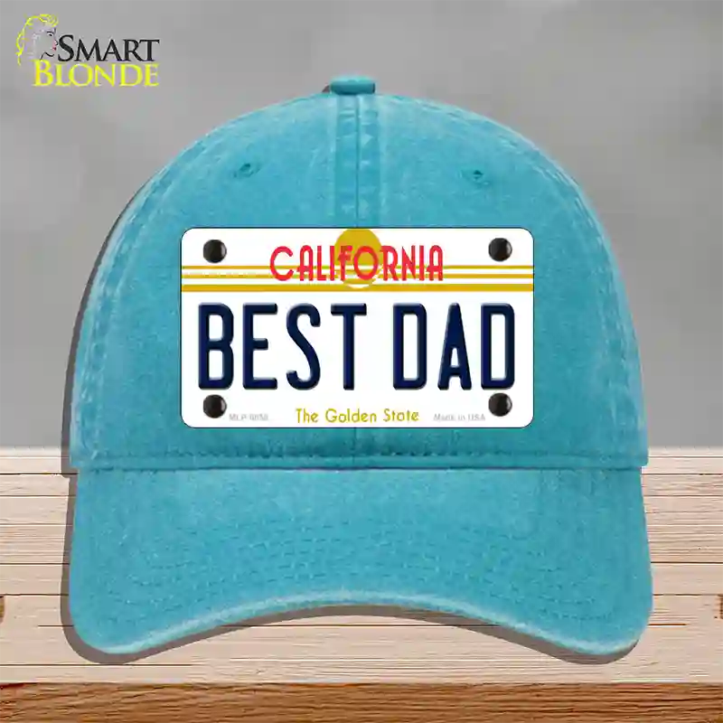 Best Dad California Novelty License Plate Hat Unconstructed Cotton / Lake Blue