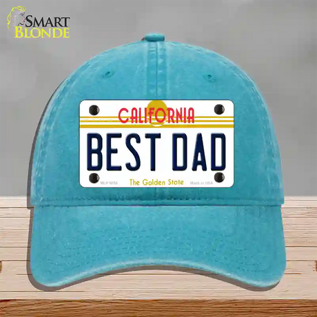 Best Dad California Novelty License Plate Hat Unconstructed Cotton / Lake Blue