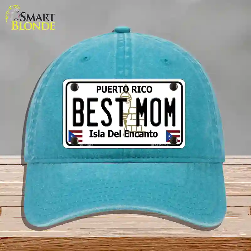 Best Mom Puerto Rico Novelty License Plate Hat Unconstructed Cotton / Lake Blue