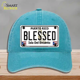 Blessed Puerto Rico Novelty License Plate Hat Unconstructed Cotton / Lake Blue