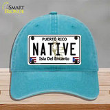 Native Puerto Rico Novelty License Plate Hat Unconstructed Cotton / Lake Blue