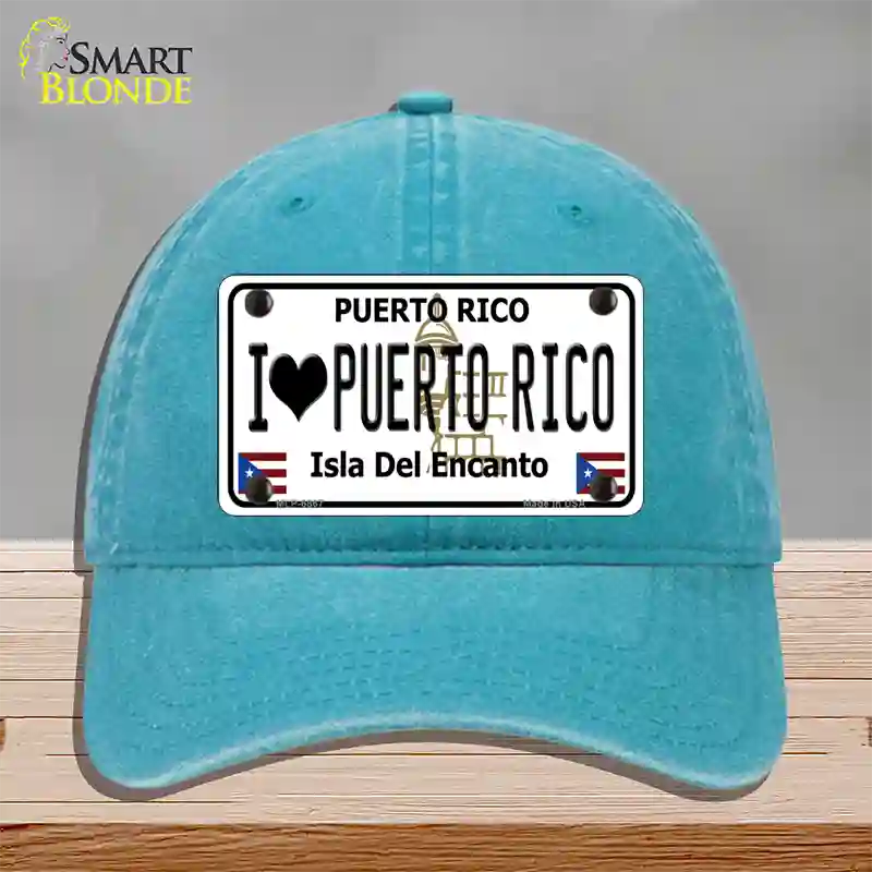 I Heart Puerto Rico Novelty License Plate Hat Unconstructed Cotton / Lake Blue