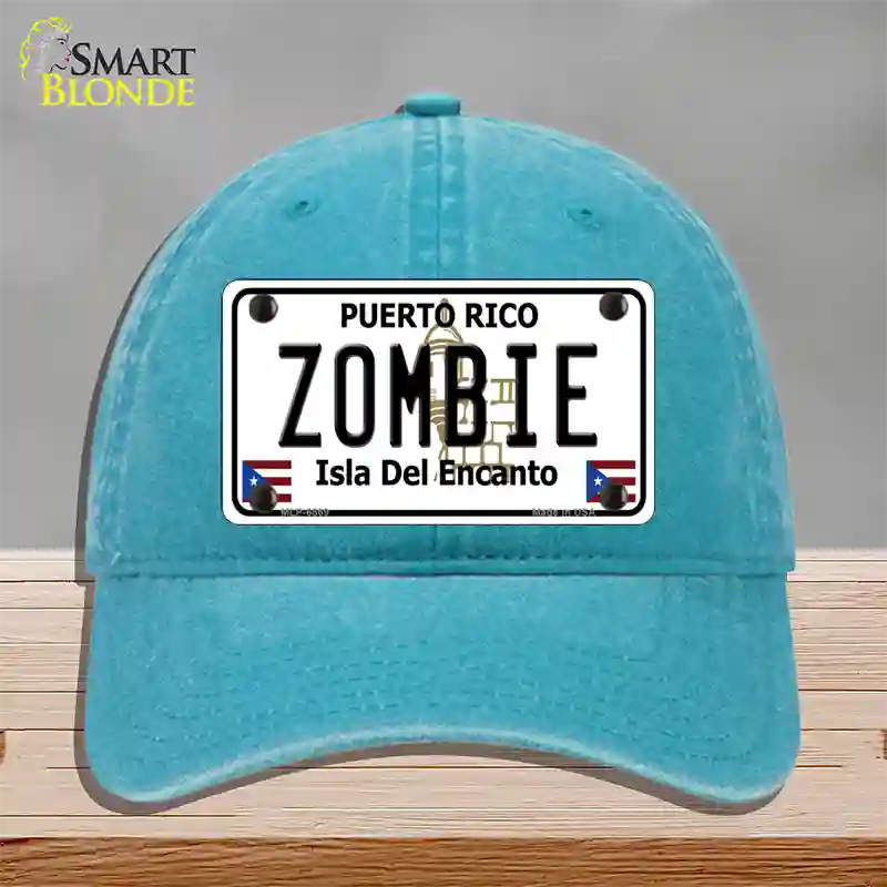 Zombie Puerto Rico Novelty License Plate Hat Unconstructed Cotton / Lake Blue