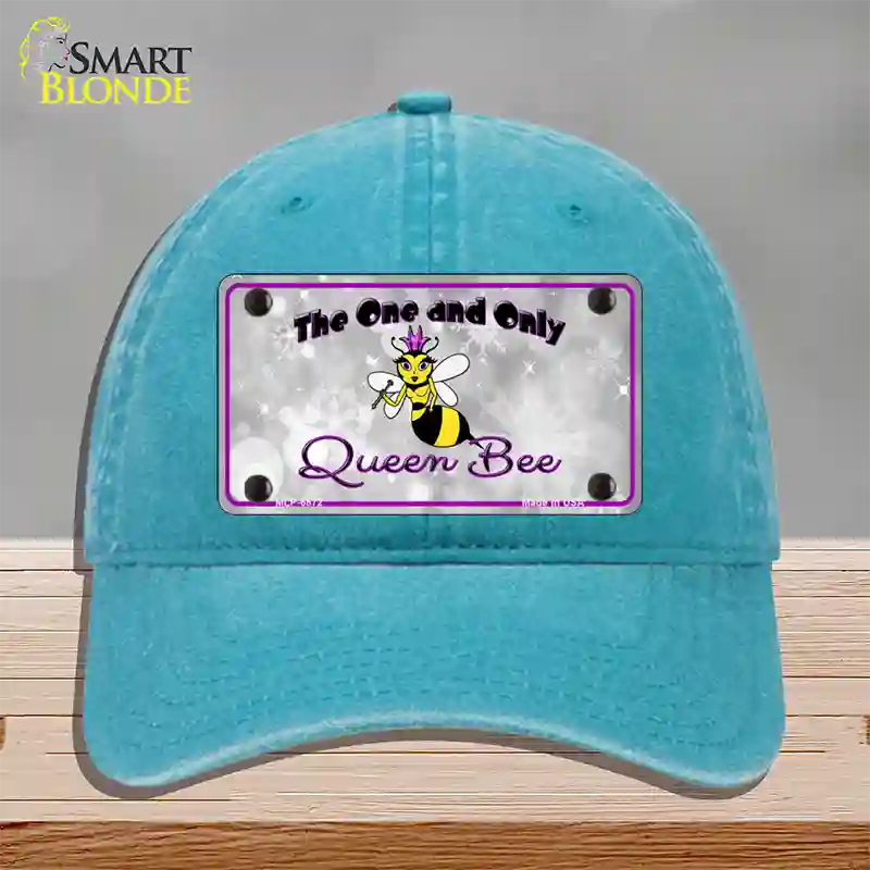 Queen Bee Purple Novelty License Plate Hat Unconstructed Cotton / Lake Blue