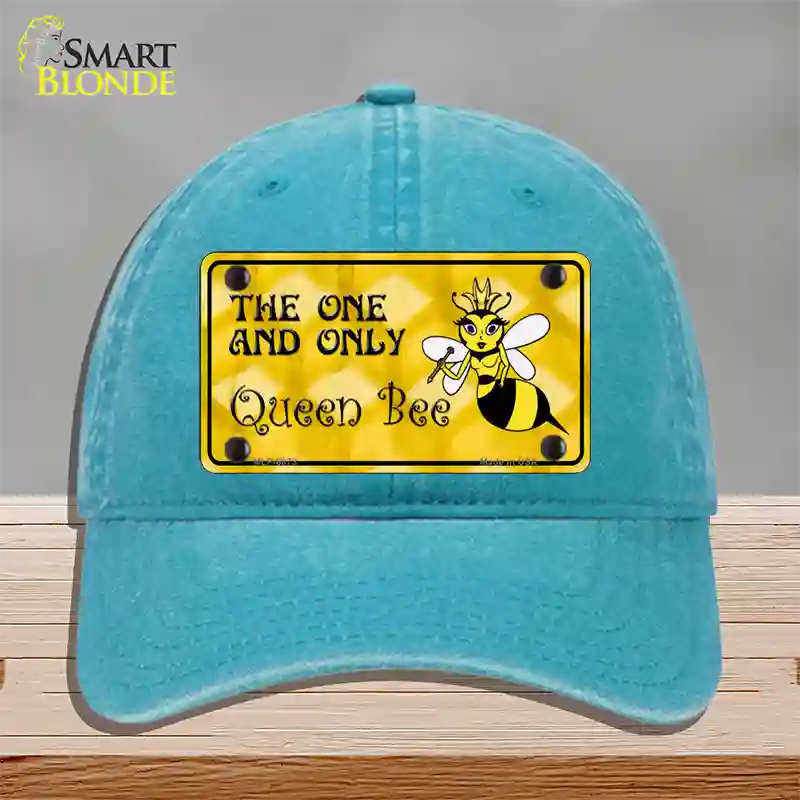 Queen Bee Yellow Novelty License Plate Hat Unconstructed Cotton / Lake Blue