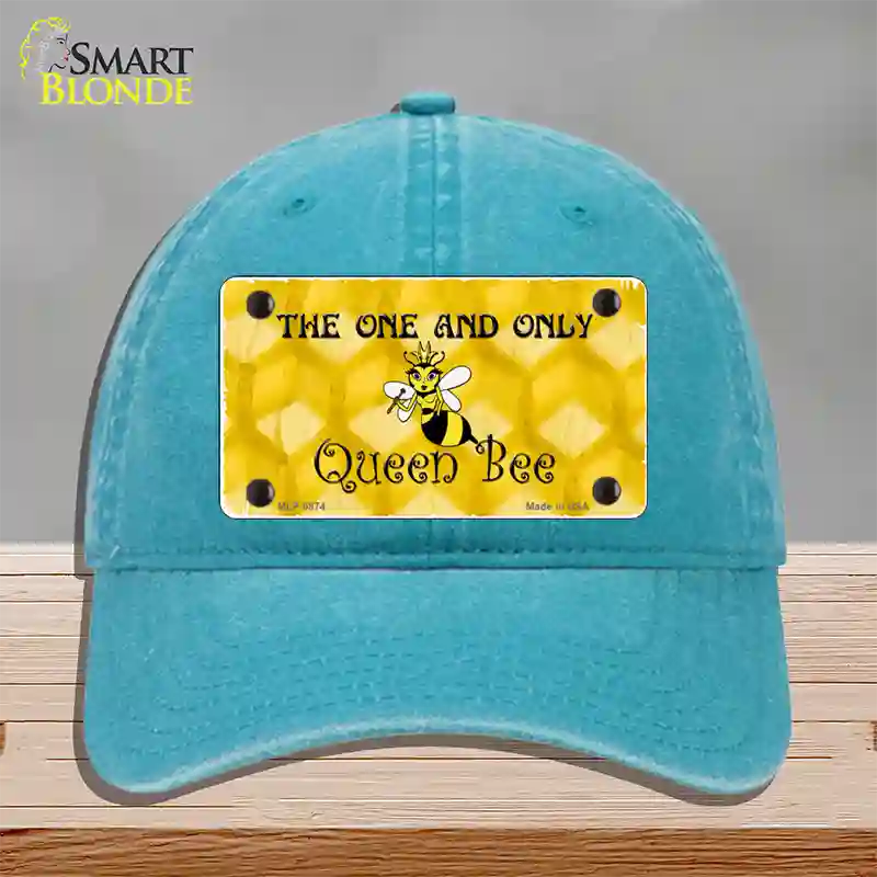 Queen Bee Honey Comb Novelty License Plate Hat Unconstructed Cotton / Lake Blue