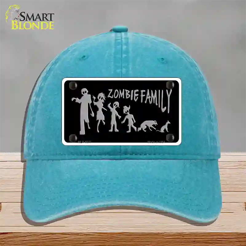 Zombie Family Black Novelty License Plate Hat Unconstructed Cotton / Lake Blue