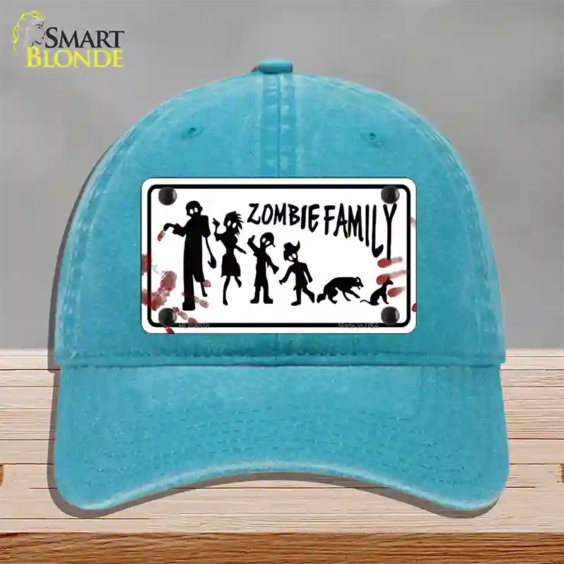 Zombie Family White Novelty License Plate Hat Unconstructed Cotton / Lake Blue