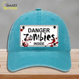 Danger Zombies Inside Novelty License Plate Hat Unconstructed Cotton / Lake Blue