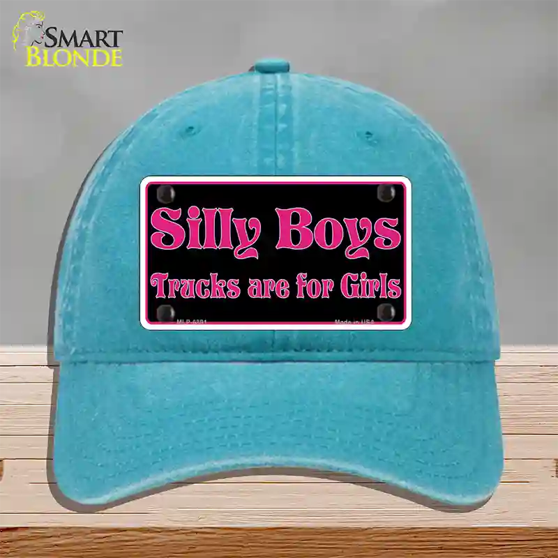 Silly Boys Trucks For Girls Novelty License Plate Hat Unconstructed Cotton / Lake Blue