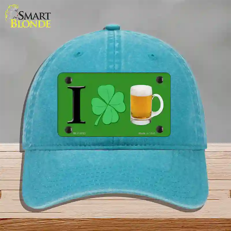 Shamrock Beer Novelty License Plate Hat Unconstructed Cotton / Lake Blue