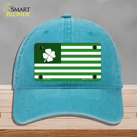 Green Shamrock Flag Novelty License Plate Hat Unconstructed Cotton / Lake Blue