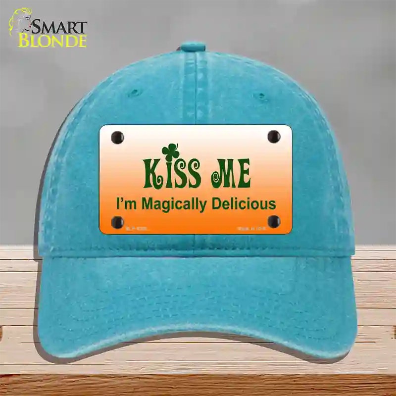 Kiss Me Novelty License Plate Hat Unconstructed Cotton / Lake Blue