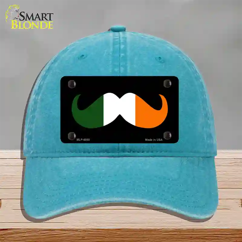 Irish Mustache Novelty License Plate Hat Unconstructed Cotton / Lake Blue