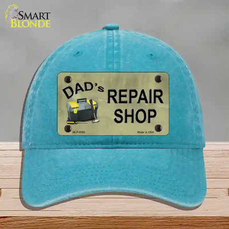 Dads Repair Shop Novelty License Plate Hat Unconstructed Cotton / Lake Blue