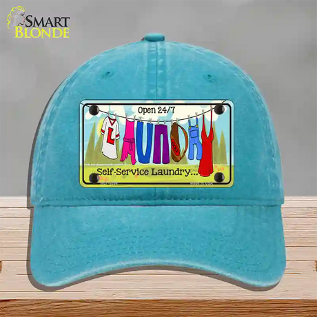 Laundry Self Service Novelty License Plate Hat Unconstructed Cotton / Lake Blue