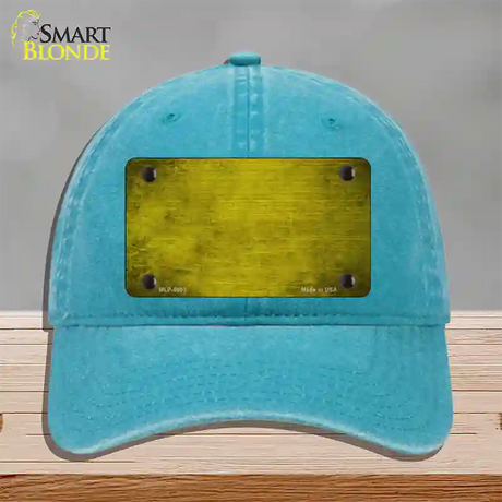 Yellow Oil Rubbed Solid Novelty License Plate Hat Unconstructed Cotton / Lake Blue