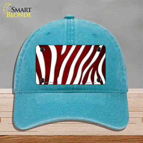 Red White Zebra Oil Rubbed Novelty License Plate Hat Unconstructed Cotton / Lake Blue