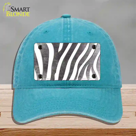 Black White Zebra Oil Rubbed Novelty License Plate Hat Unconstructed Cotton / Lake Blue