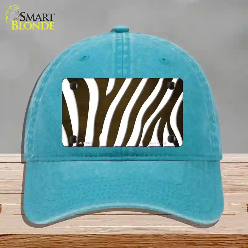 Brown White Zebra Oil Rubbed Novelty License Plate Hat Unconstructed Cotton / Lake Blue