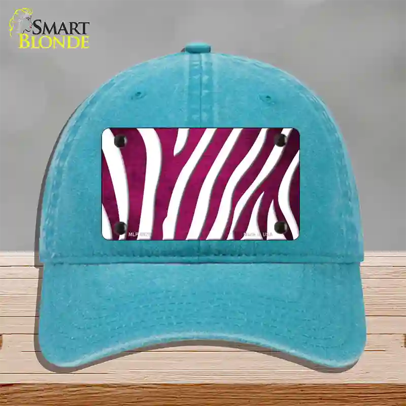 Pink White Zebra Oil Rubbed Novelty License Plate Hat Unconstructed Cotton / Lake Blue