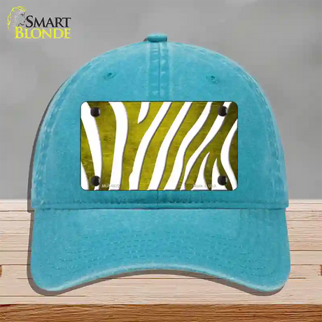 Yellow White Zebra Oil Rubbed Novelty License Plate Hat Unconstructed Cotton / Lake Blue