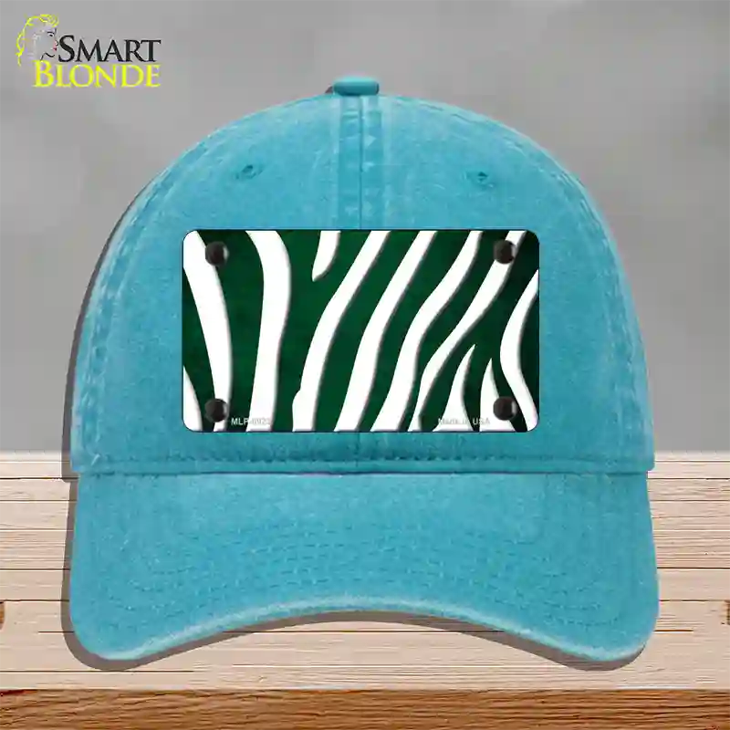 Green White Zebra Oil Rubbed Novelty License Plate Hat Unconstructed Cotton / Lake Blue