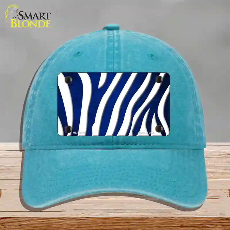 Blue White Zebra Oil Rubbed Novelty License Plate Hat Unconstructed Cotton / Lake Blue