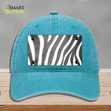 Gray White Zebra Oil Rubbed Novelty License Plate Hat Unconstructed Cotton / Lake Blue