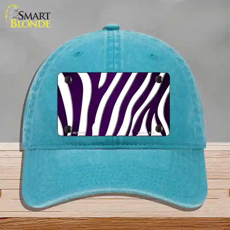 Purple White Zebra Oil Rubbed Novelty License Plate Hat Unconstructed Cotton / Lake Blue